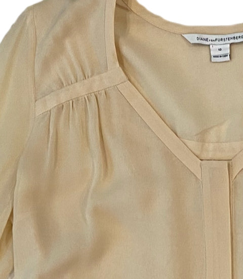 Diane Von Furstenberg Long Sleeve Silk Cream Blouse Size 10 - 0