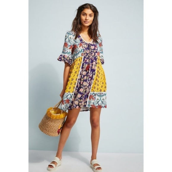 Lilka Anthropologie Patchwork Trapeze Flowy Short Boho Dress