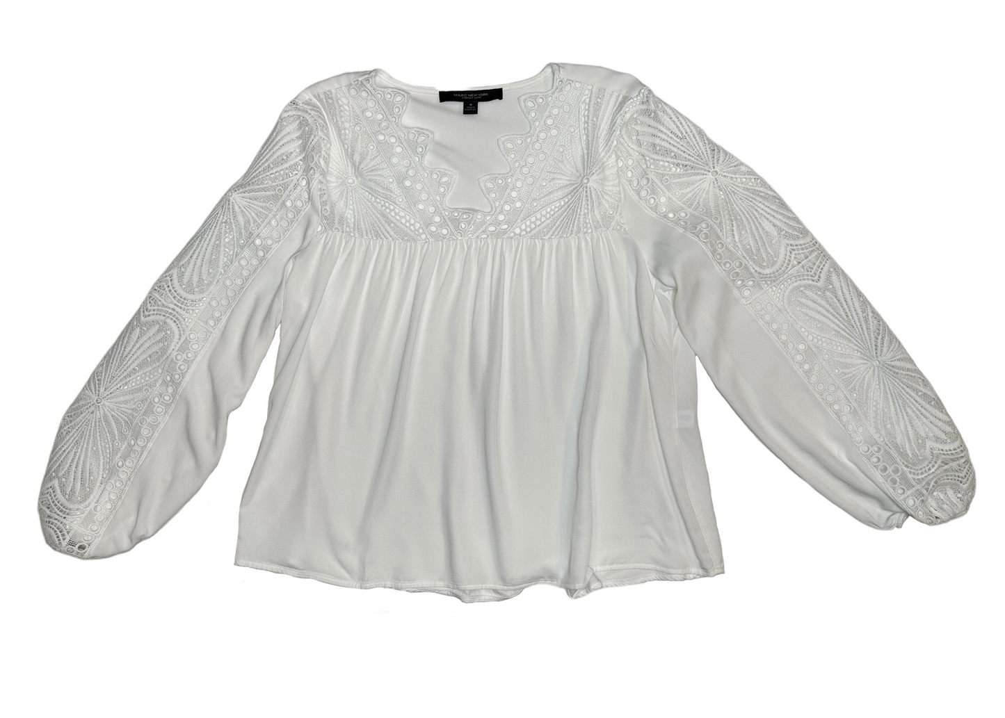 Marc New York Andrew MarcThis Marc New York Andrew Marc blouse is a breath of fresh air! Crafted from lightweight rayon, it has soft crochet details for added charm, a flattering V-neck, andShirts & TopsMarc New York Andrew Marc White Blouse with Crochet DetailsYork Andrew Marc White Blouse