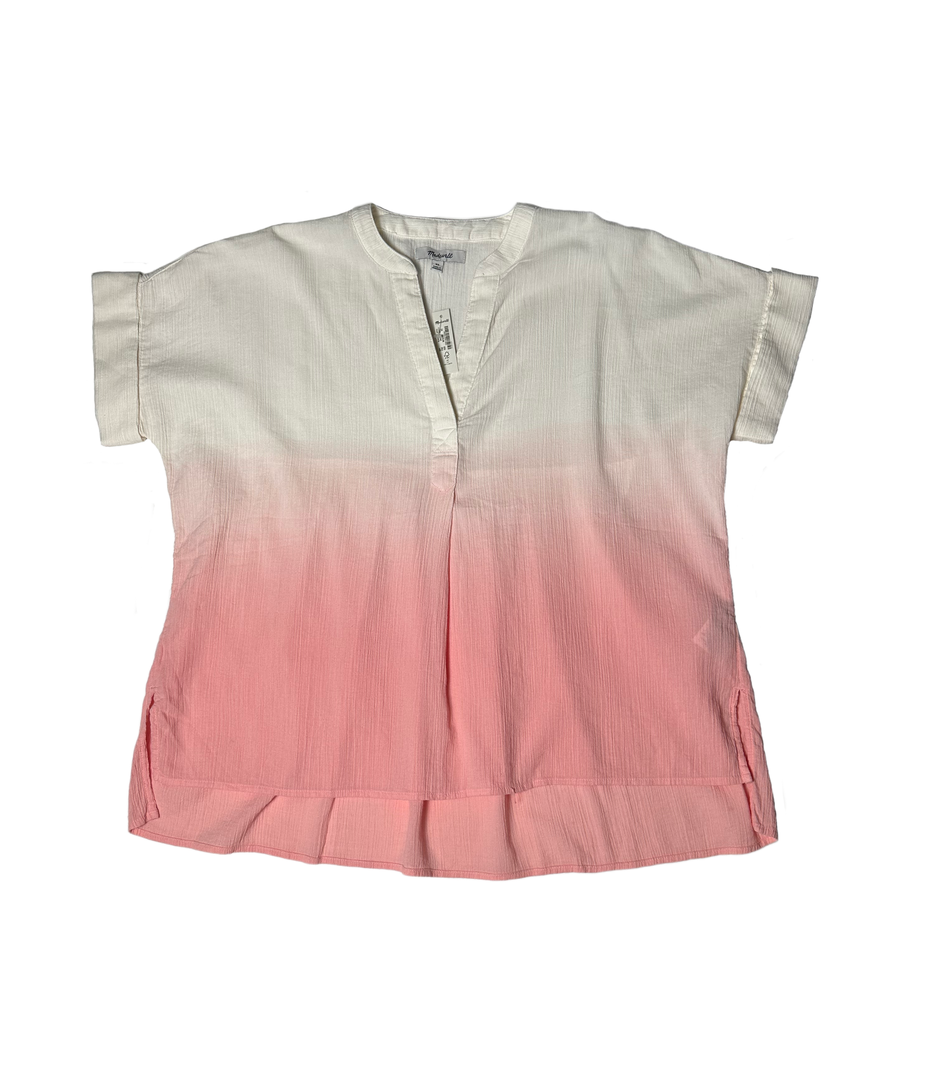 Madewell Short Sleeve Cream & Pink Ombre Shirt - NWT is perfect for spring and summer wear. The cream and pink ombre design is stylish and eye-catching, and it's new with taShirts & TopsMadewell Short Sleeve Cream & Pink Ombre Shirt - NWTMadewell Short Sleeve Cream & Pink Ombre Shirt - NWT