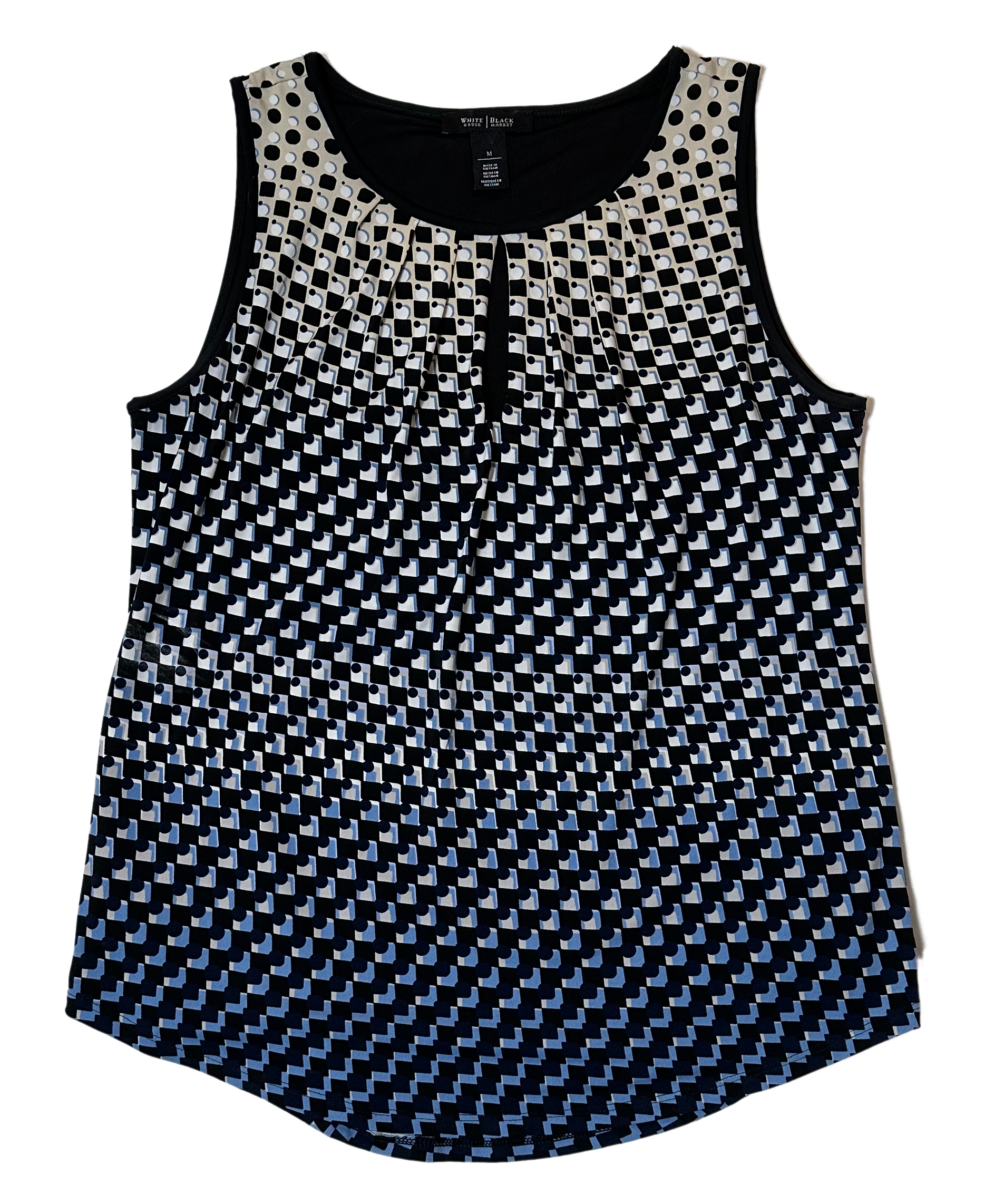 White House Black MarketThis White House Black Market ombre geometric sleeveless shirt with keyhole neckline is a luxurious item deserving of admiration. Boasting an ombre palette of blue, TopsWhite House Black Market Ombre Geometric Sleeveless Shirt with KeyholeWhite House Black Market Ombre Geometric Sleeveless Shirt