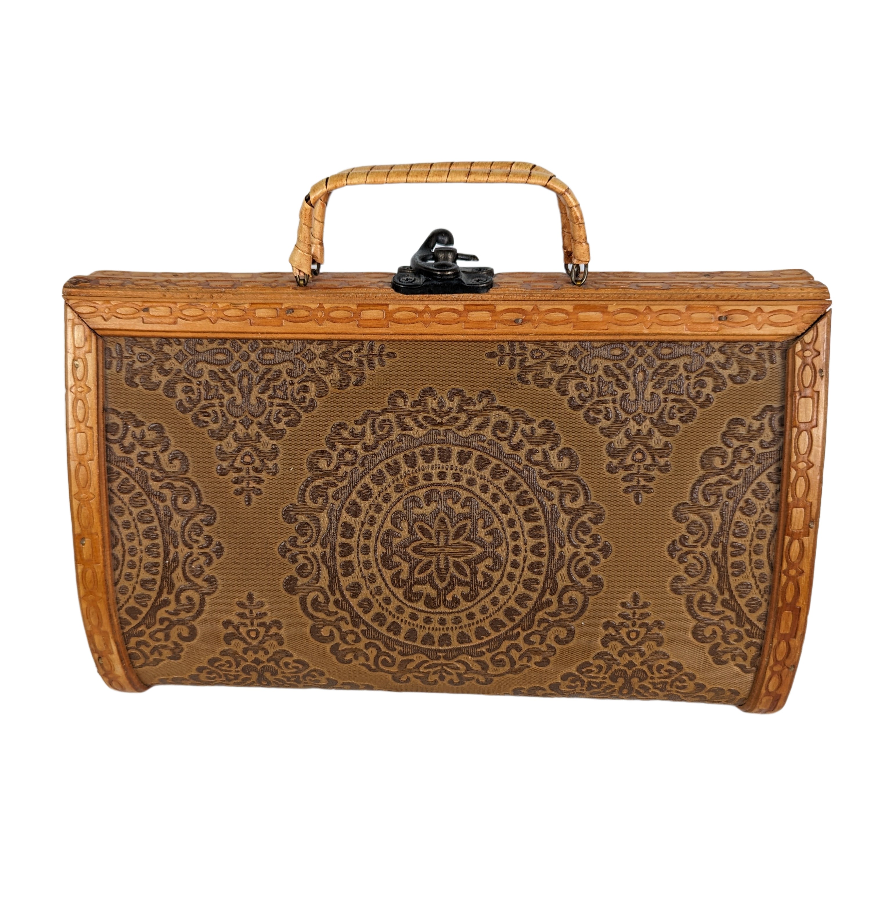 Wooden Clutch Purse with brass latch - unbranded Add a touch of rustic charm to your look with this one-of-a-kind wooden clutch purse! Crafted from beautiful wood, this purse features an embossed design on the outsHandbagUnbranded Wooden Clutch PurseUnbranded Wooden Clutch Purse