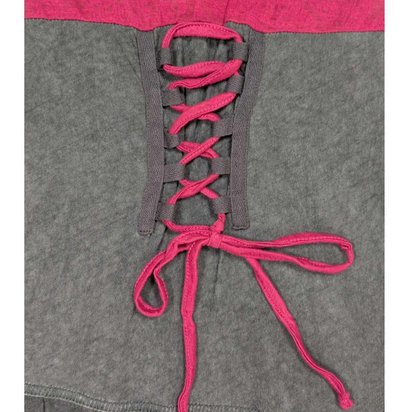 Coline Gray and Magenta Short Sleeve Dress with Lacing at Neck and BacStep out in style with this charming Coline dress, a lovely blend of comfort and chic design! t