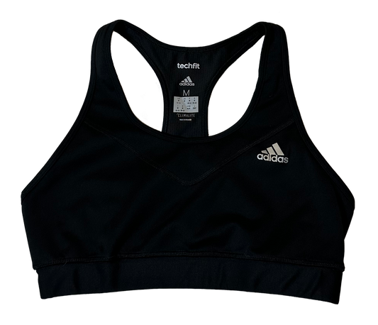 Adidas Techfit Climate Black Sports Bra size Medium Get ready to crush your workout with this Adidas Techfit Climate black sports bra in size medium. Featuring a razor ba