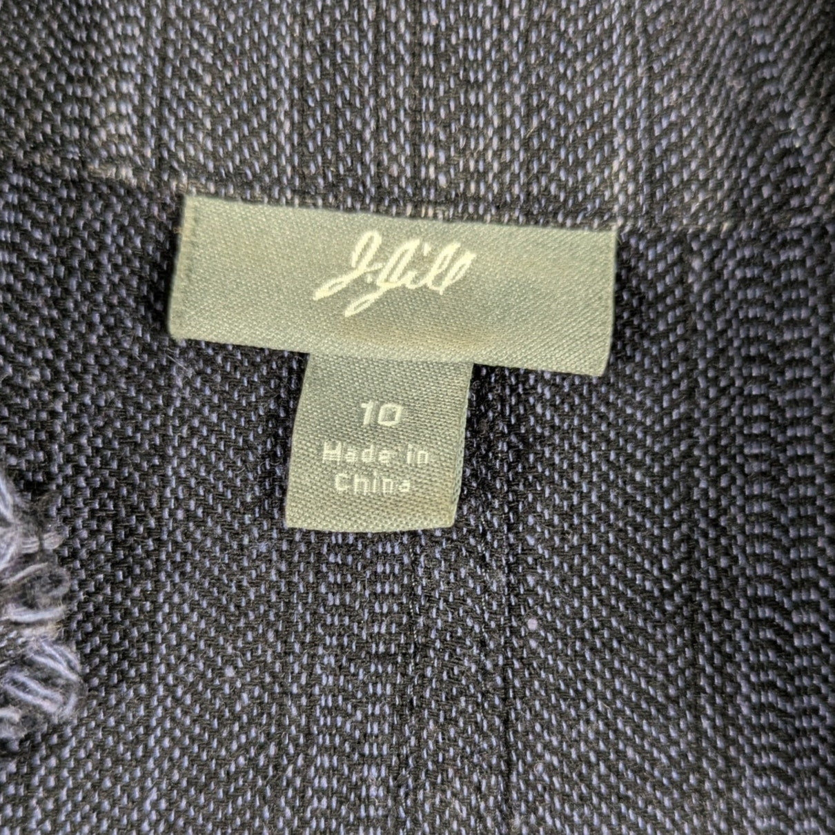 J. Jill Linen Blend Denim Jacket Blazer Dark Blue Fringe Pockets Buttons Size 10