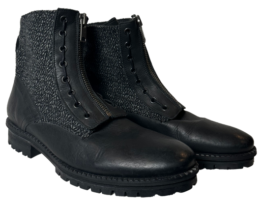 All Saints Black Leather & Grey Tweed STYX Chelsea Boots with Zipper US 12/ EU 45