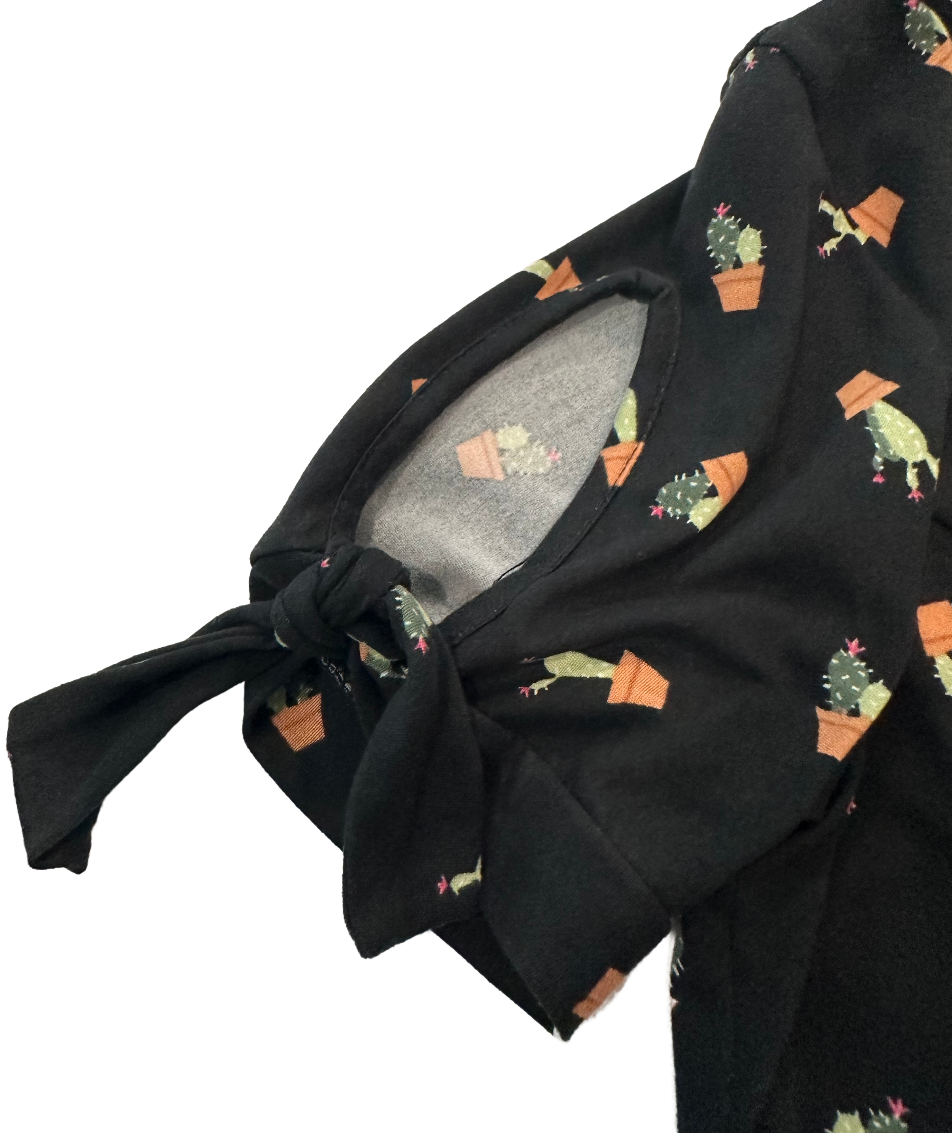 Banana Lemon Cactus Print Black Fit & Flare Dress