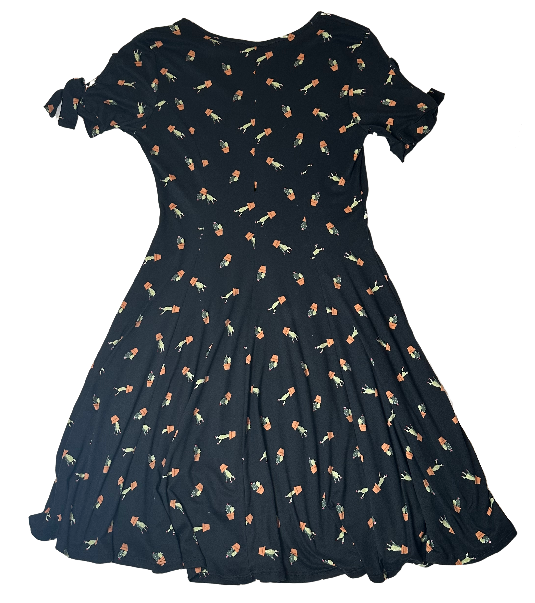 Banana Lemon Cactus Print Black Fit & Flare Dress