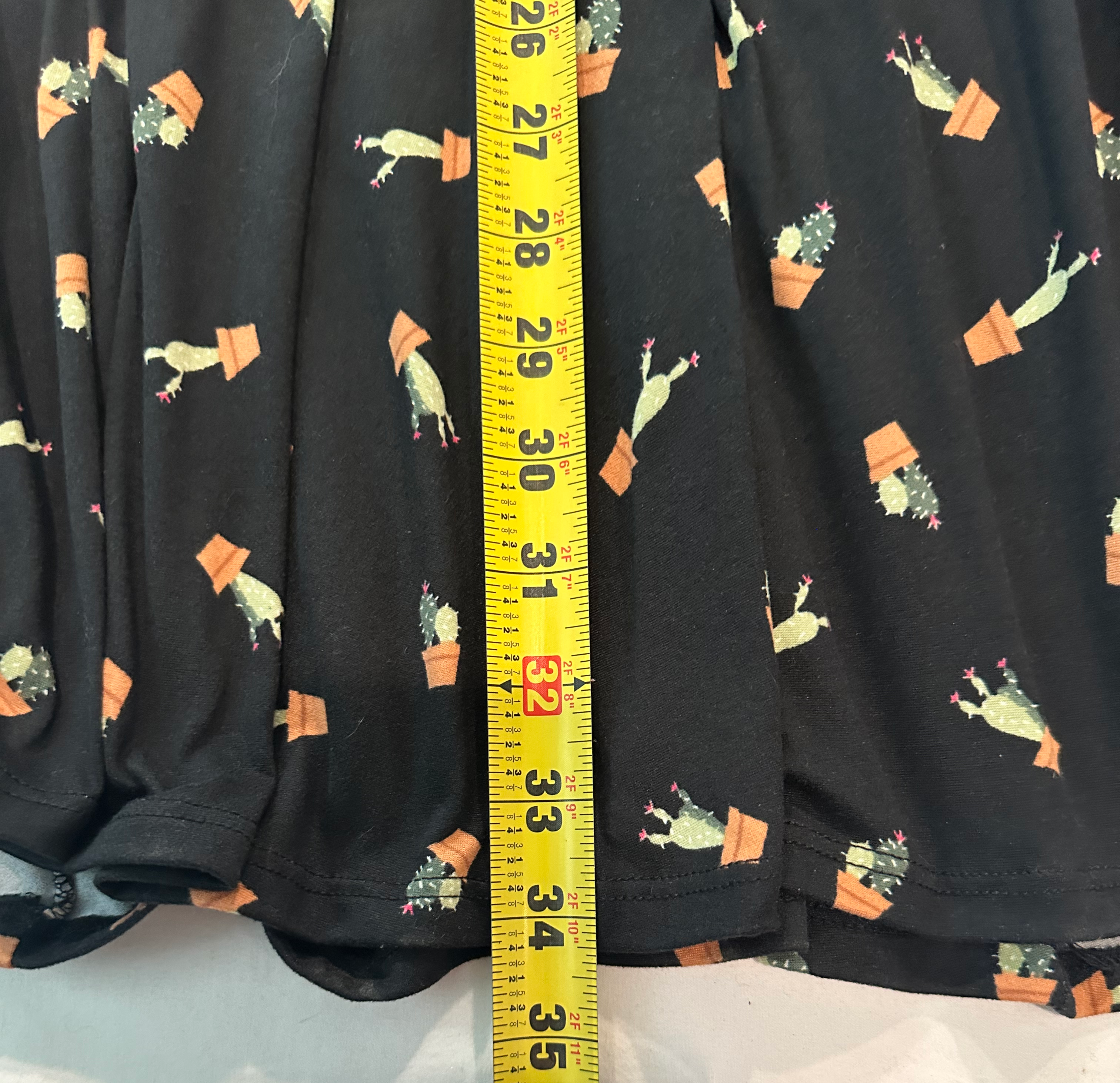 Banana Lemon Cactus Print Black Fit & Flare Dress