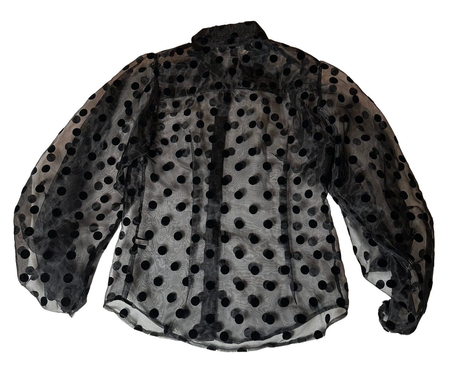 Boston Proper Sheer Black Polka Dot Balloon 3/4 Sleeve Button Up Collar Blouse size Small