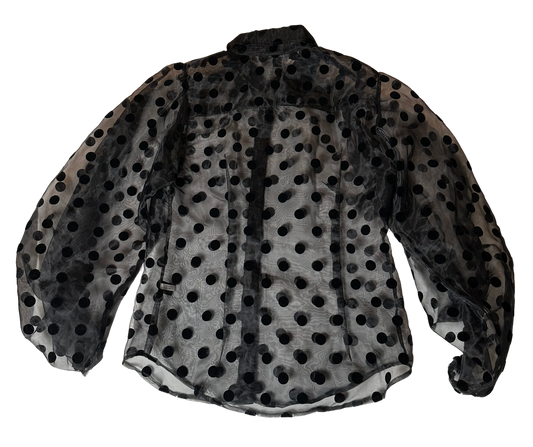 Boston Proper Sheer Black Polka Dot Balloon 3/4 Sleeve Button Up Collar Blouse size Small