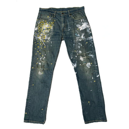 REFRESHED - Levi's Distressed Hand Painted Jeans Add some playful and quirky vibes to your wardrobe with these REFRESHED Levi's Distressed Hand Painted Jeans. Made w