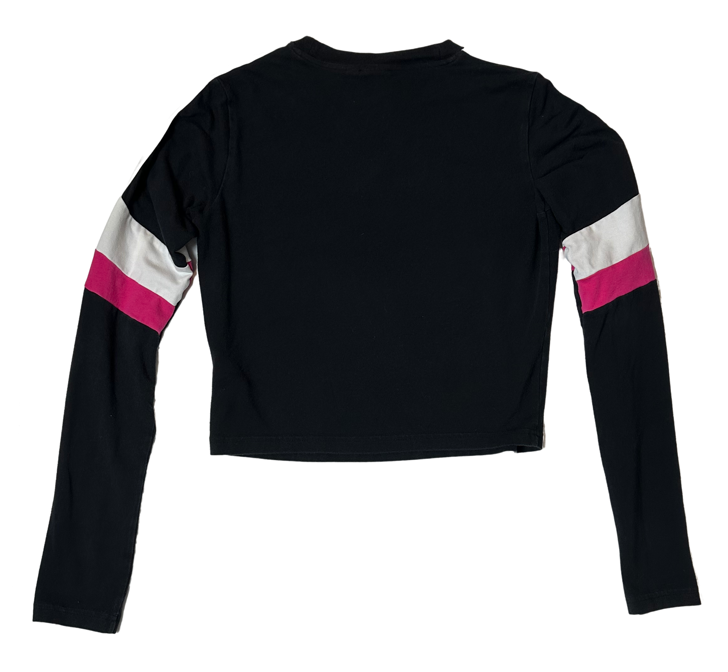 Adidas Long Sleeve Black Crop Top with White & Pink Stripes size Medium - 0