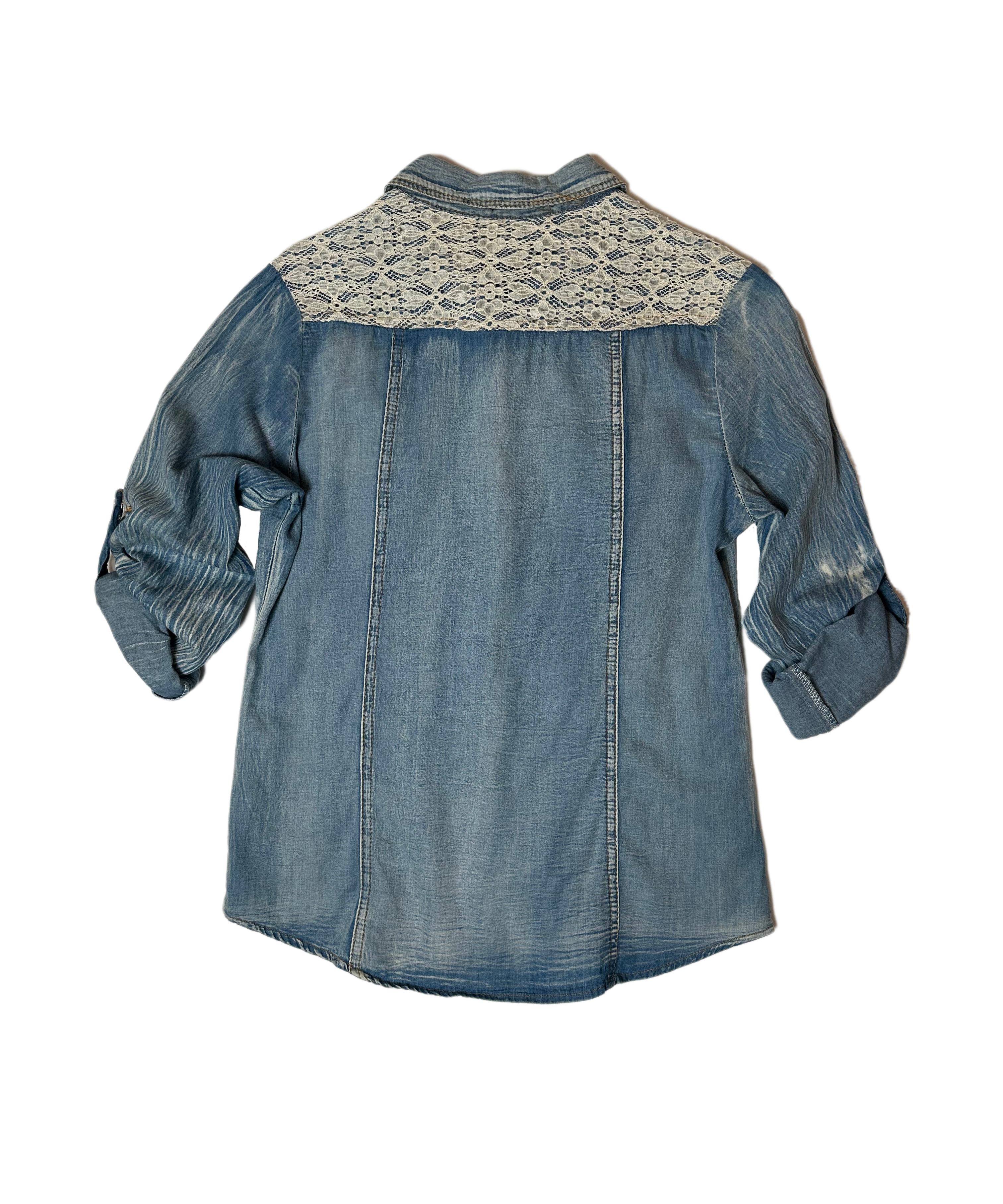 Daniel Faded Denim Shirt with Lace Trim is one timeless piece! Perfect for those days when you want to feel casually cool, it features a faded denim style coupled with the plaShirtDaniel Faded Denim Shirt with Lace TrimDaniel Faded Denim Shirt