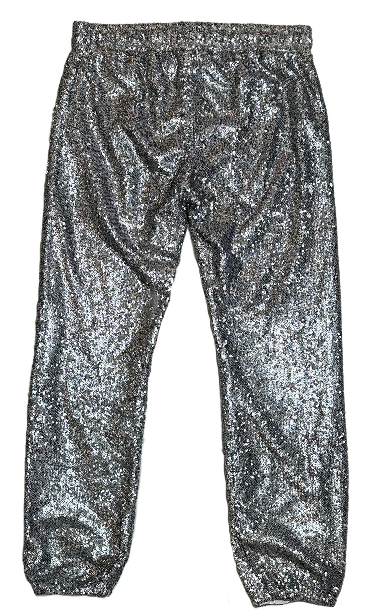 David LernerExperience a luxurious and exclusive look with these David Lerner Silver Sequin Drawstring Waist Cropped Joggers. Featuring side pockets, drawstring waist, and elastPantsDavid Lerner Silver Sequin Drawstring Waist Cropped JoggersDavid Lerner Silver Sequin Drawstring Waist Cropped Joggers