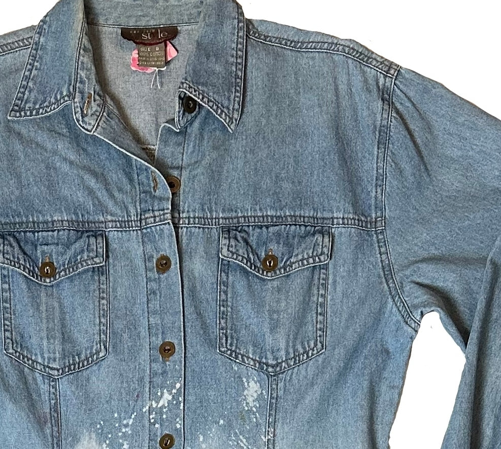 REFRESHED - New York Style Button Front Vintage Denim Shirt Dress Hand Dyed Cotton size 8