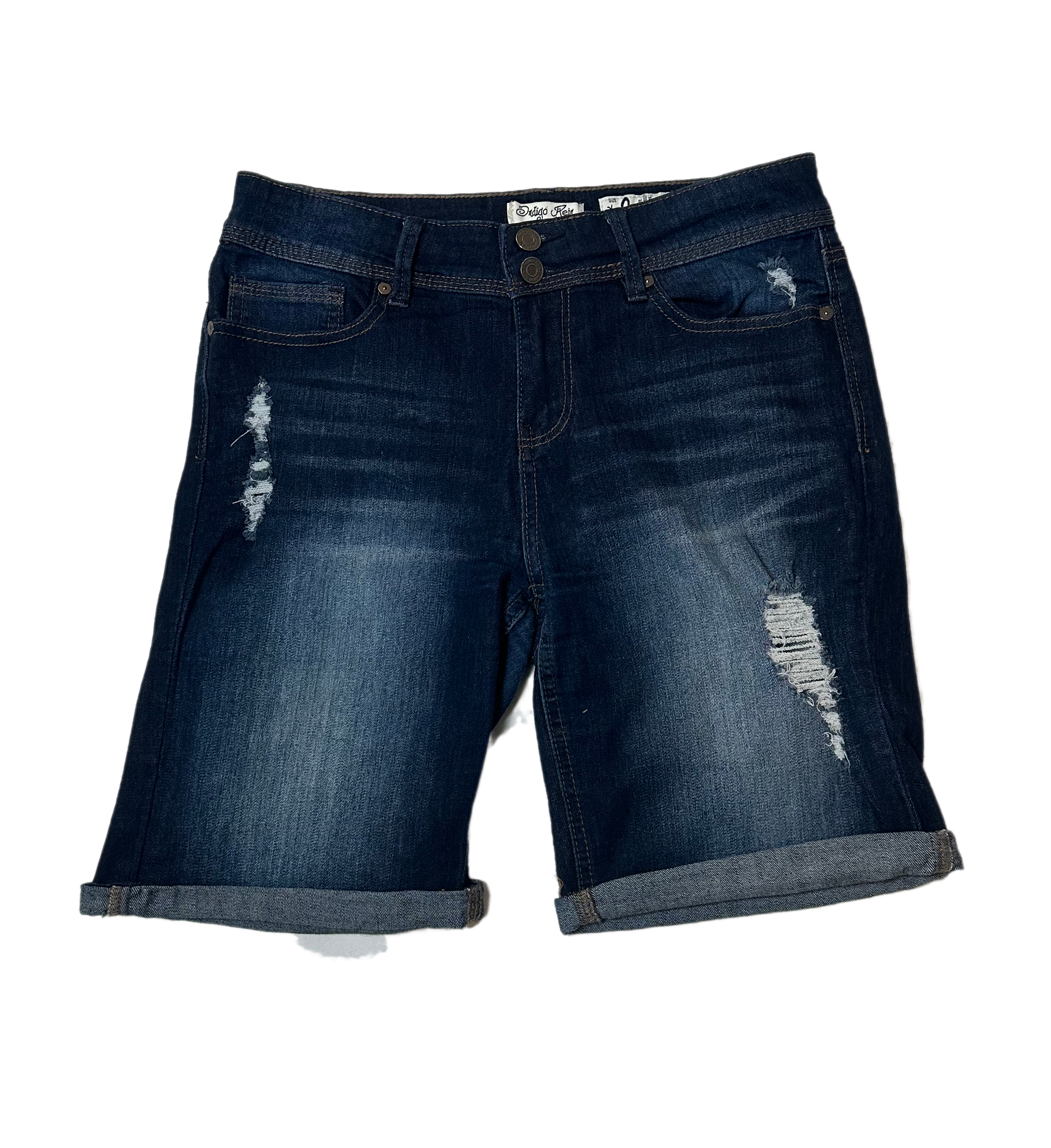 Indigo Rein ForeverBe a denim darling in these Indigo Rein Forever shorts! From the distressed dark wash to the longer style with cuffs, these bad boys are like a love letter to classiShortsIndigo Rein ForeverIndigo Rein Forever