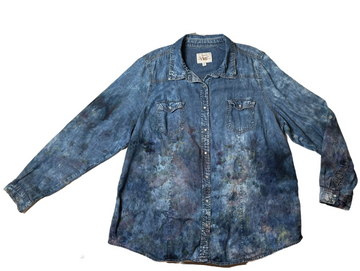 YMI Hand Dyed Denim Snap Front Long Sleeve Shirt size 2X Looking for a unique top? Check out the YMI Hand Dyed Denim Snap Front Long Sleeve Shirt! This size 2X shirt