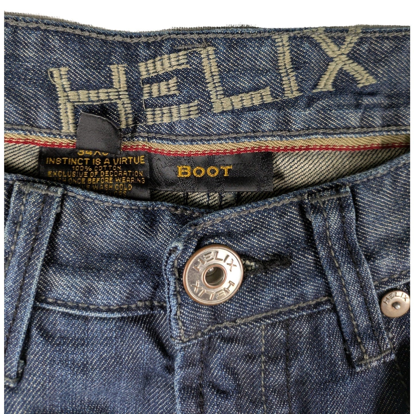 Helix Boot Cut Men's Jeans with Embroidered Pockets Size 34/34 Sustainable fashion isn't about compromise—it's about choosing pieces with soul. This pair carries his