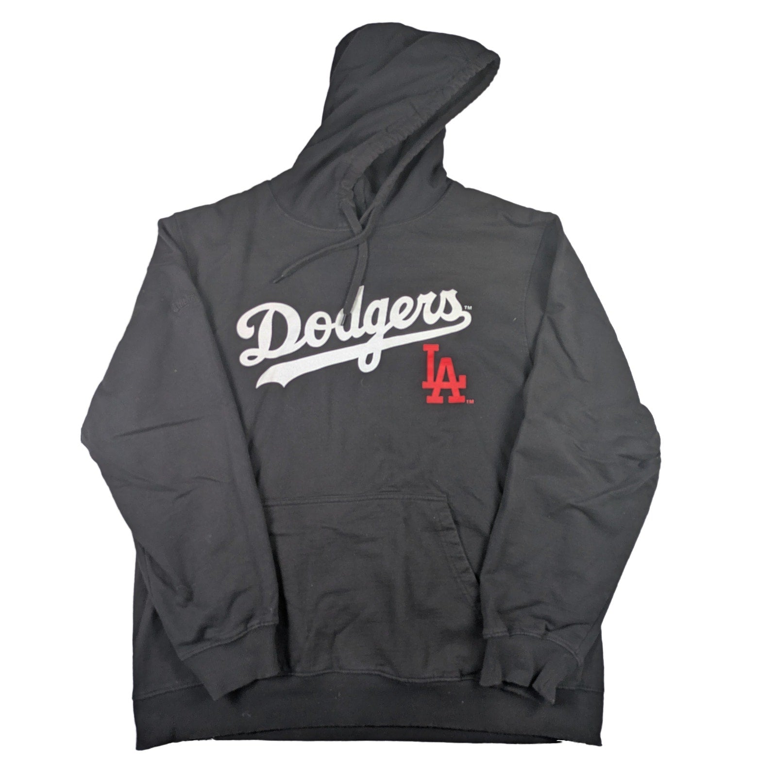 Stitches Los Angeles Dodgers Black Hoodie White Logo with Red LA Sz XL Show your team pride with this Stitches Los Angeles Dodgers black hoodie! This stylish hoodie