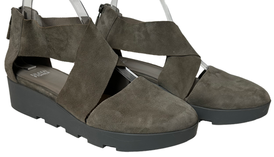 Eileen Fisher Buoy Suede Criss Cross Close Toe Wedge Platform Sandals 8 1/2