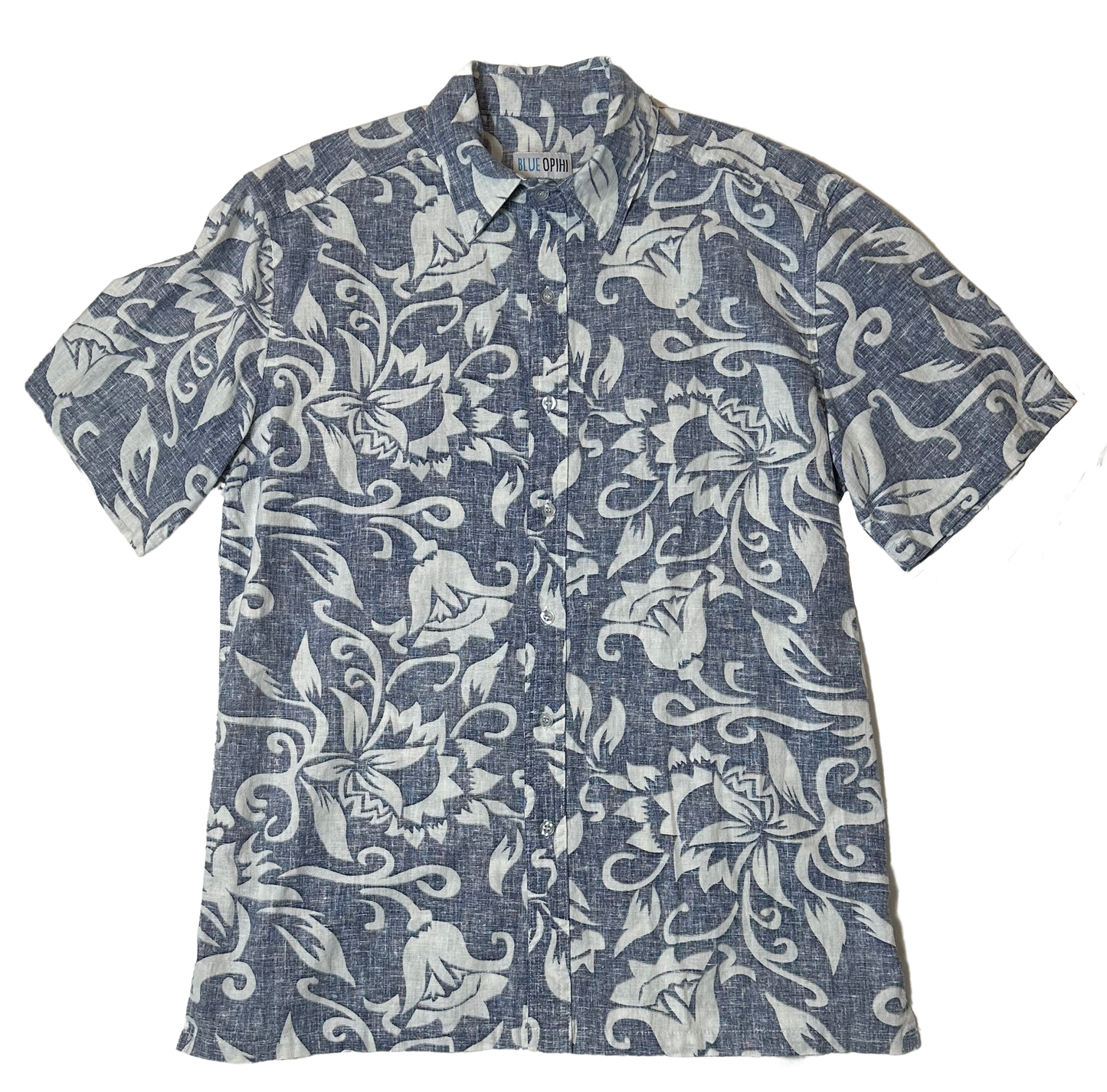 Blue Opihi Aloha Floral Casual Button Front Shirt Men's size Medium