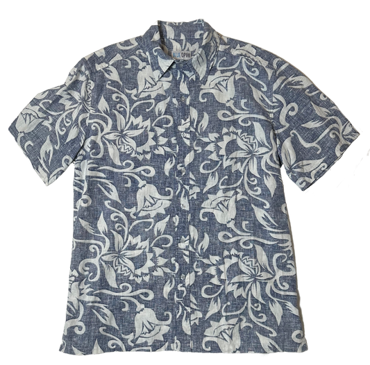 Blue Opihi Aloha Floral Casual Button Front Shirt Men's size Medium