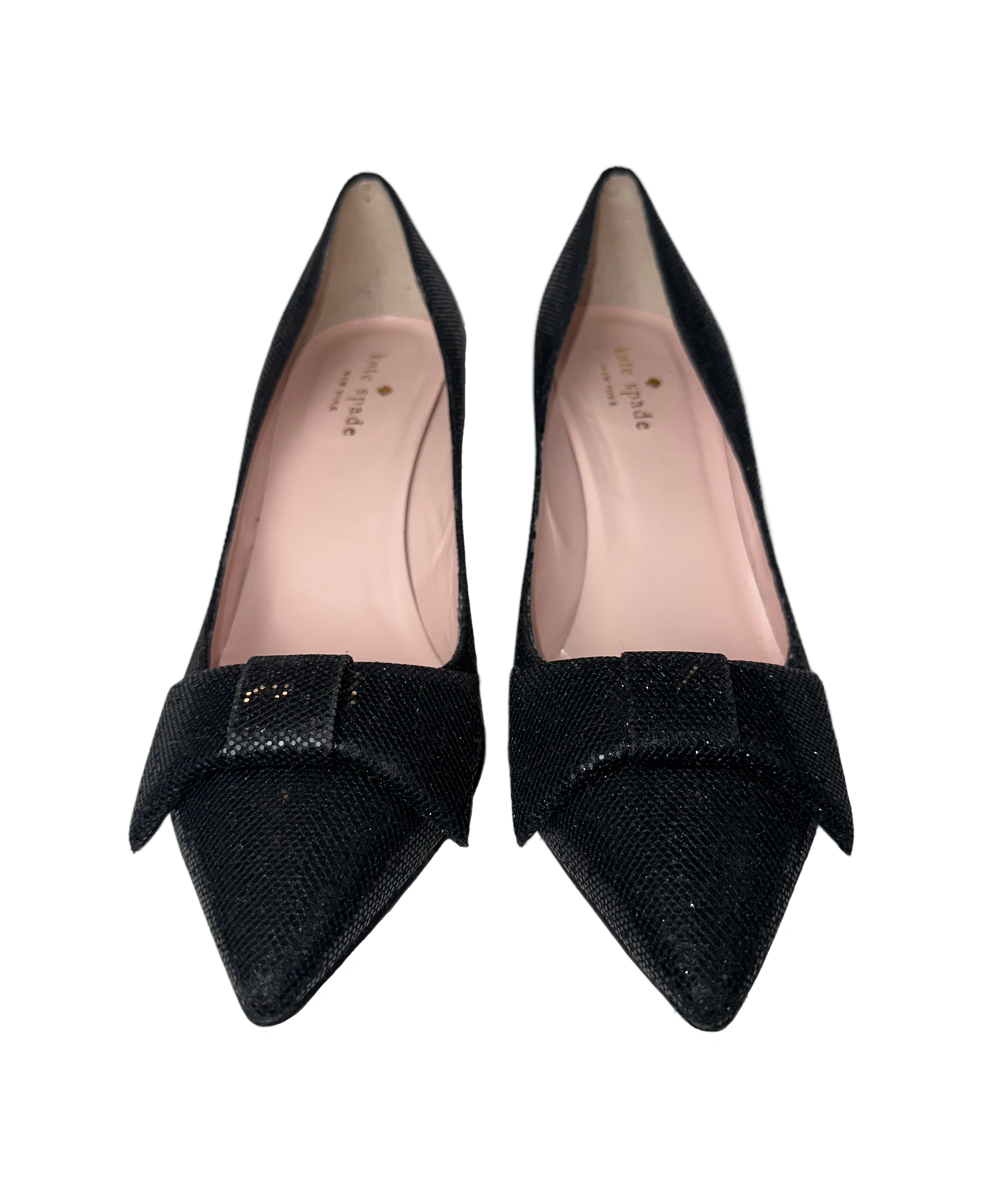 Kate SpadeWalk into any room with confidence wearing these Kate Spade black glitter heels. With a timeless black and glitter design, these heels will make you shine. FeaturingShoesKate Spade Black Glitter Bow HeelsKate Spade Black Glitter Bow Heels