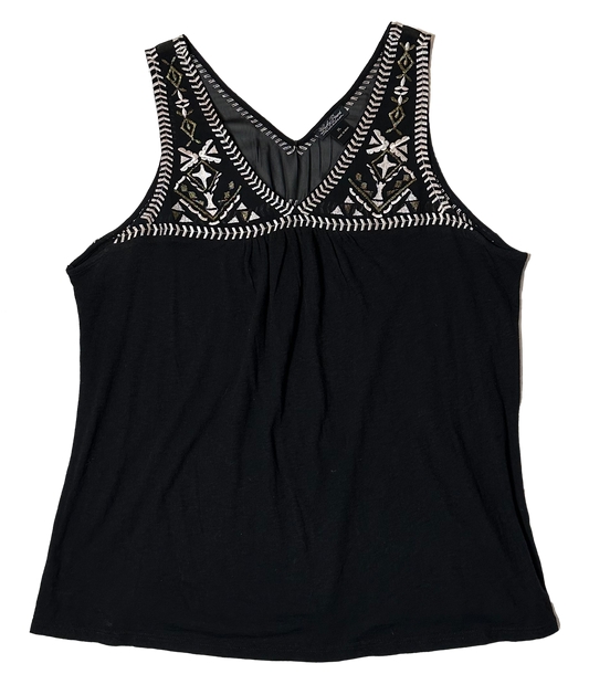 Lucky Brand Black Tank with V-neck, Mesh and Embroidery size XL