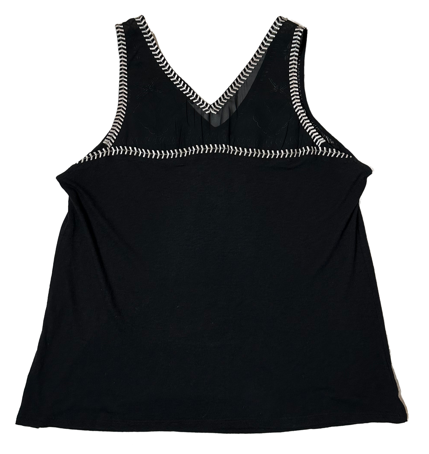 Lucky Brand Black Tank with V-neck, Mesh and Embroidery size XL