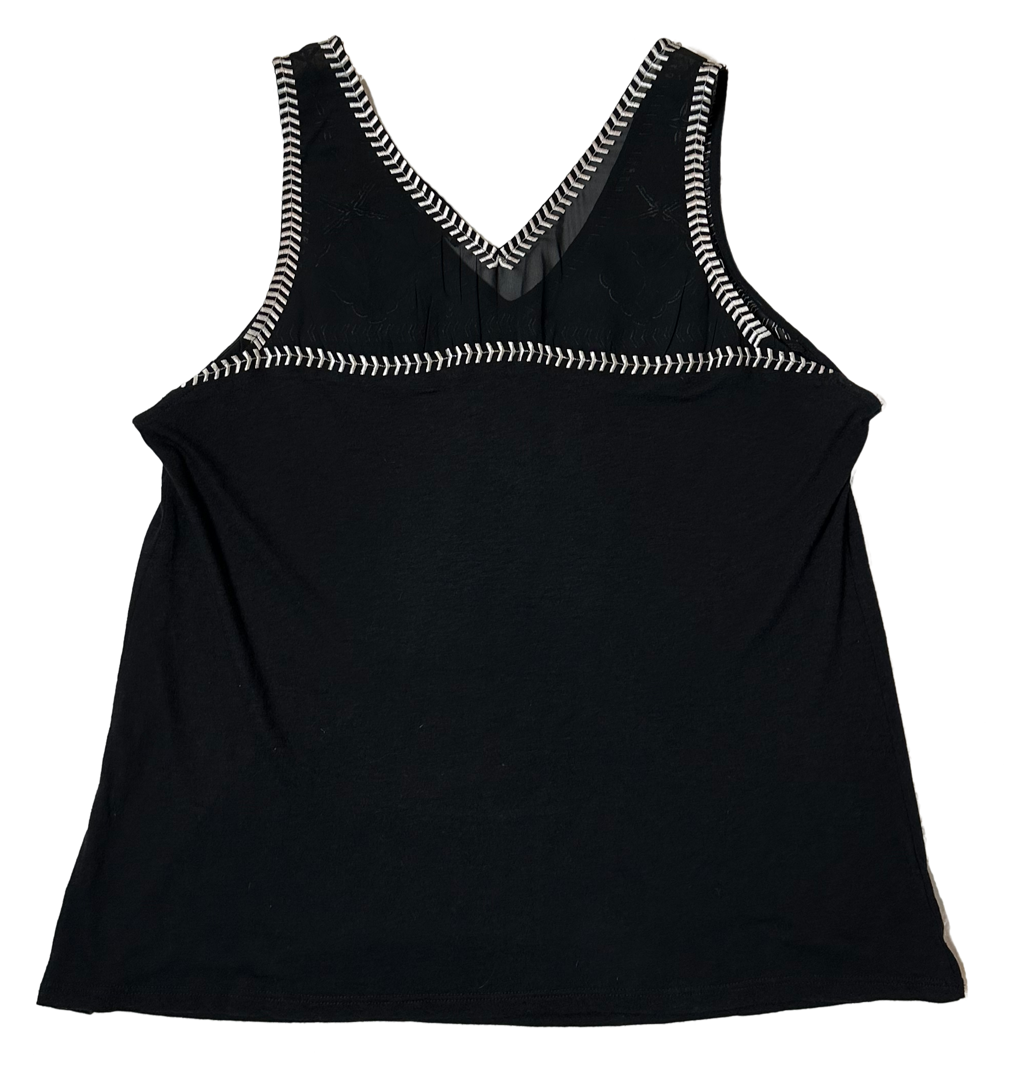 Lucky Brand Black Tank with V-neck, Mesh and Embroidery size XL - 0