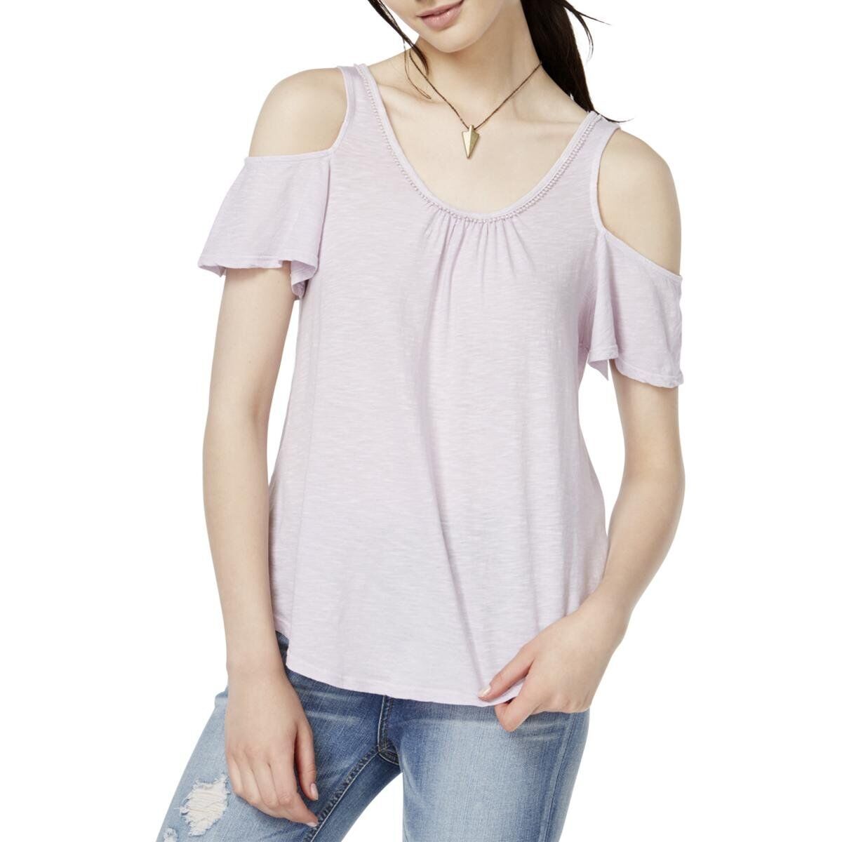 Lucky BrandThis Lucky Brand top is the perfect warm-weather wardrobe staple, crafted from a light lavender fabric with cold shoulder cutouts and short flutter sleeves. Brass buShirts & TopsLucky Brand Cold Shoulder Short Flutter Sleeve Lavender TopLucky Brand Cold Shoulder Short Flutter Sleeve Lavender Top