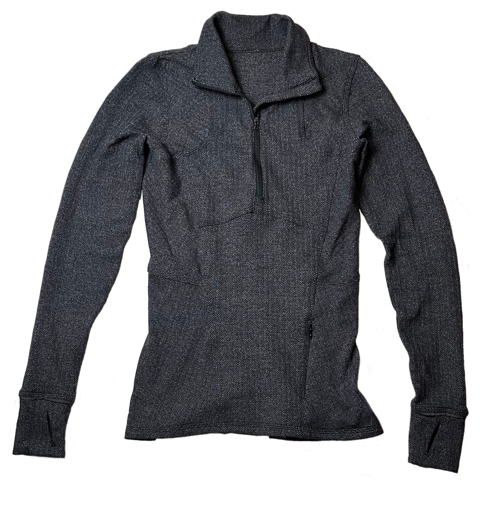 LululemonThis jacket is a cozy blend of style and comfort! The grey tweed fabric is timeless and versatile, while the 1/4 zip and collar or mock neck help to keep you warm. PJacketLululemon Grey Tweed Jacket with Long Sleeves and Thumb HolesLululemon Grey Tweed Jacket