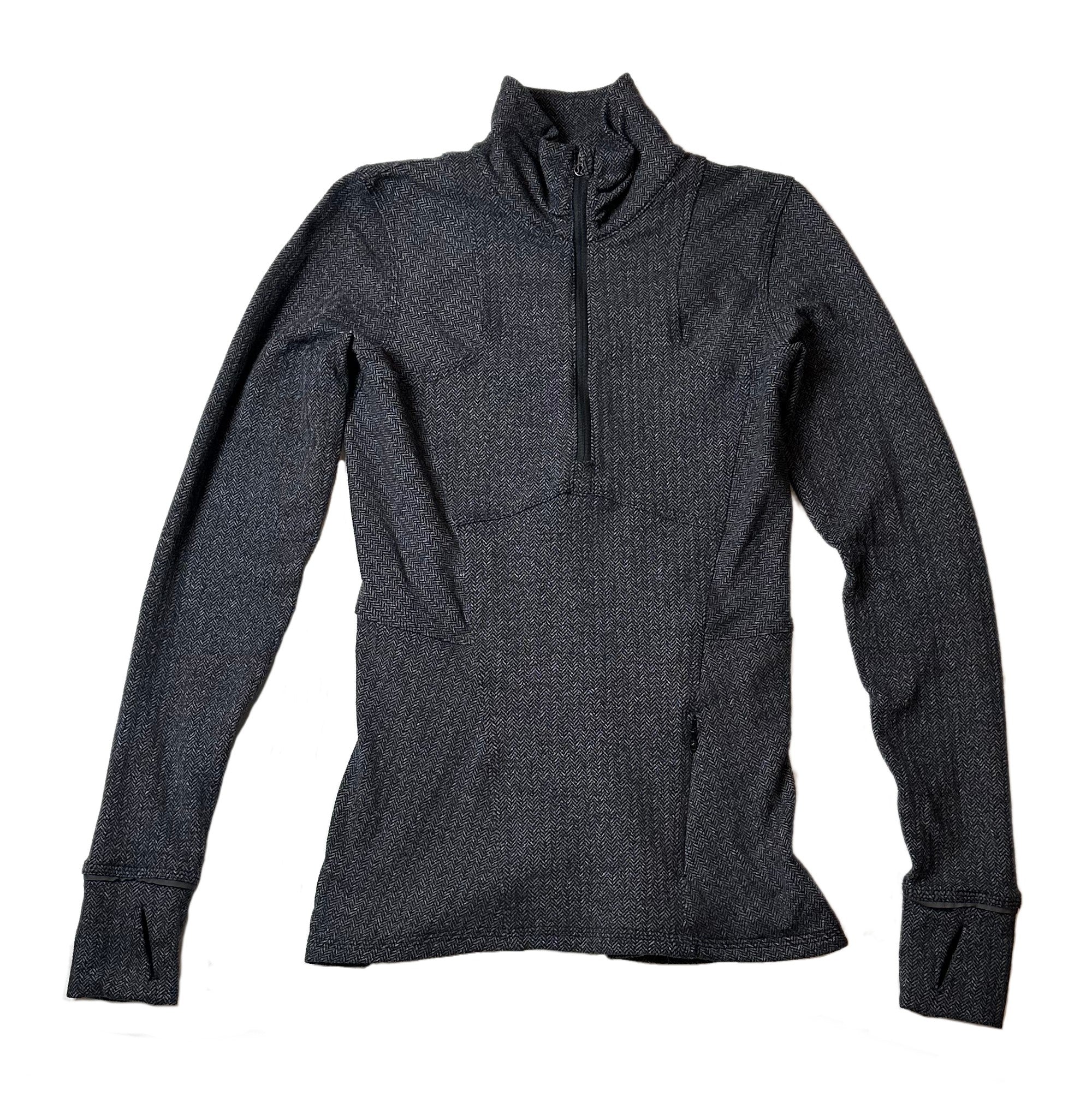 LululemonThis jacket is a cozy blend of style and comfort! The grey tweed fabric is timeless and versatile, while the 1/4 zip and collar or mock neck help to keep you warm. PJacketLululemon Grey Tweed Jacket with Long Sleeves and Thumb HolesLululemon Grey Tweed Jacket