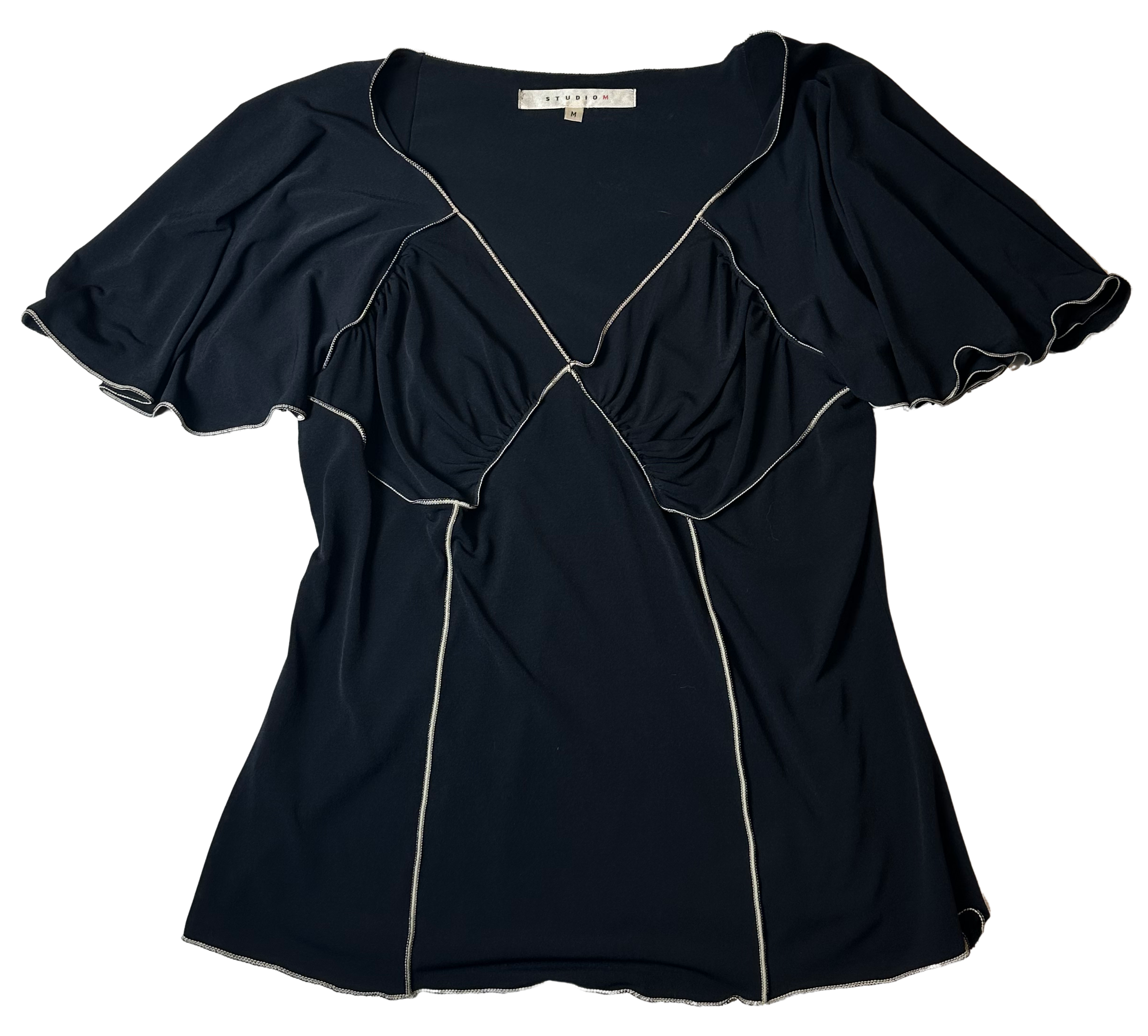 Max Studio Black Vintage Style Flirty Sleeve Top - Medium