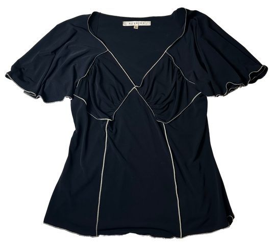 Max Studio Black Vintage Style Flirty Sleeve Top - Medium