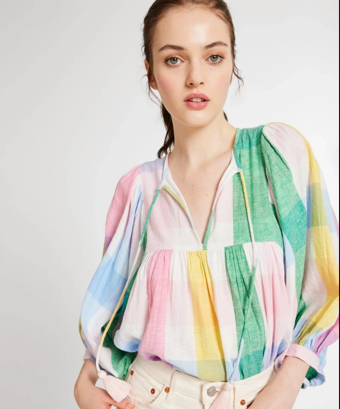 Mille 3/4 Sleeve Charlie Top in Pastel Plaid - NWT size S