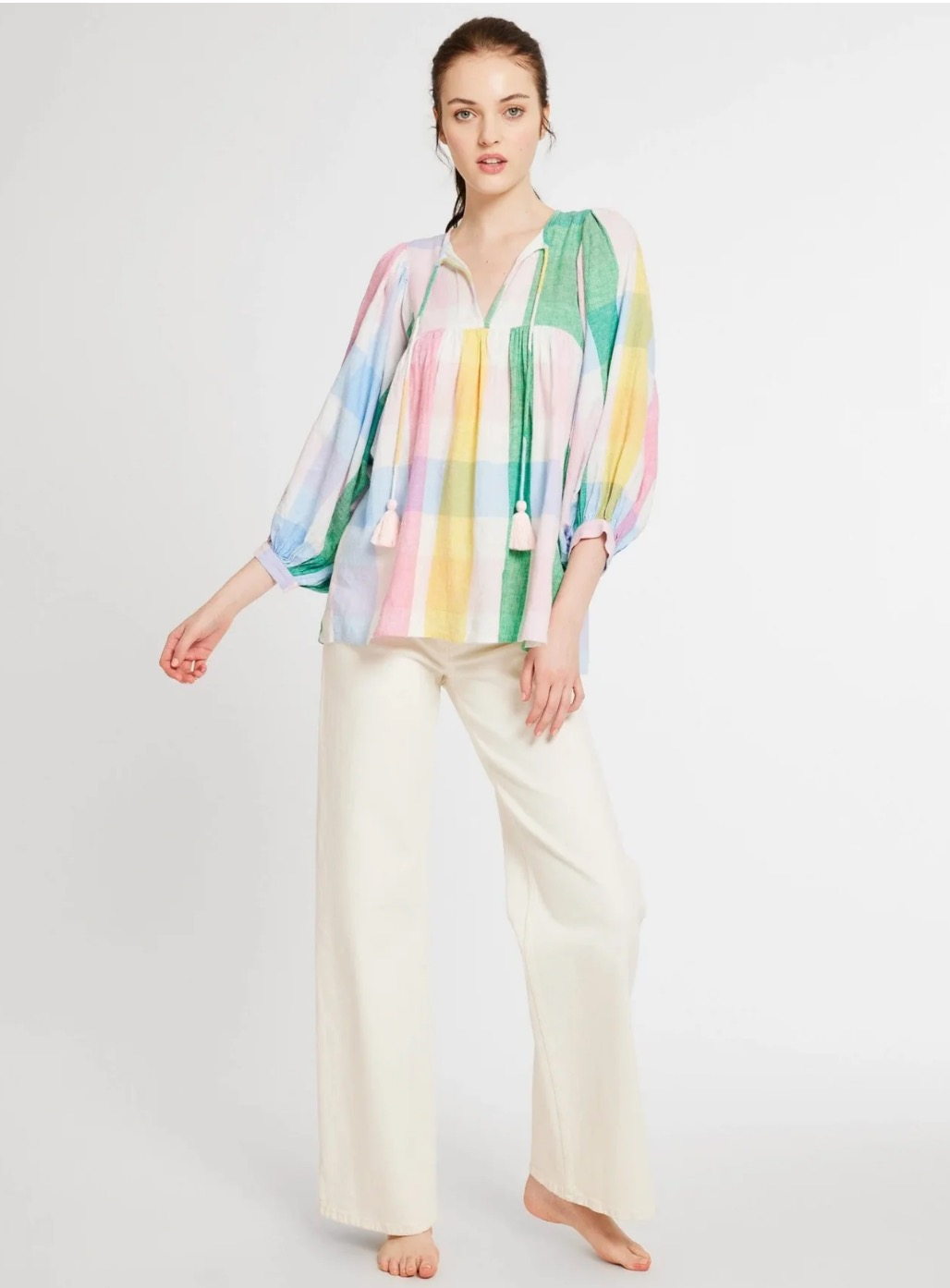 Mille 3/4 Sleeve Charlie Top in Pastel Plaid - NWT size S
