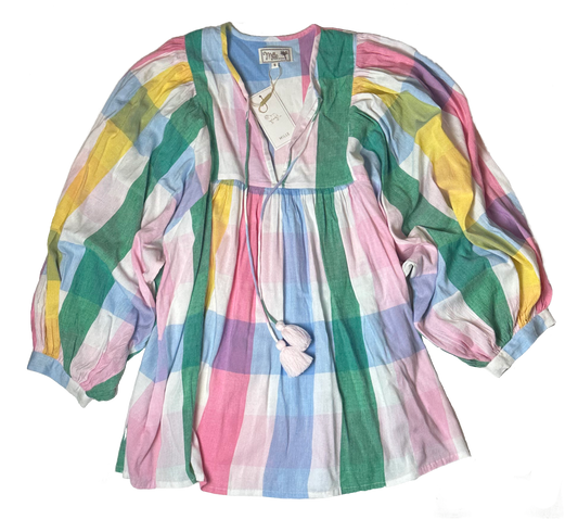 Mille 3/4 Sleeve Charlie Top in Pastel Plaid - NWT size S