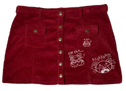 Disney Pixar Turning Red Panda Mei Corduroy Mini Snap Front Animated Skirt size XL