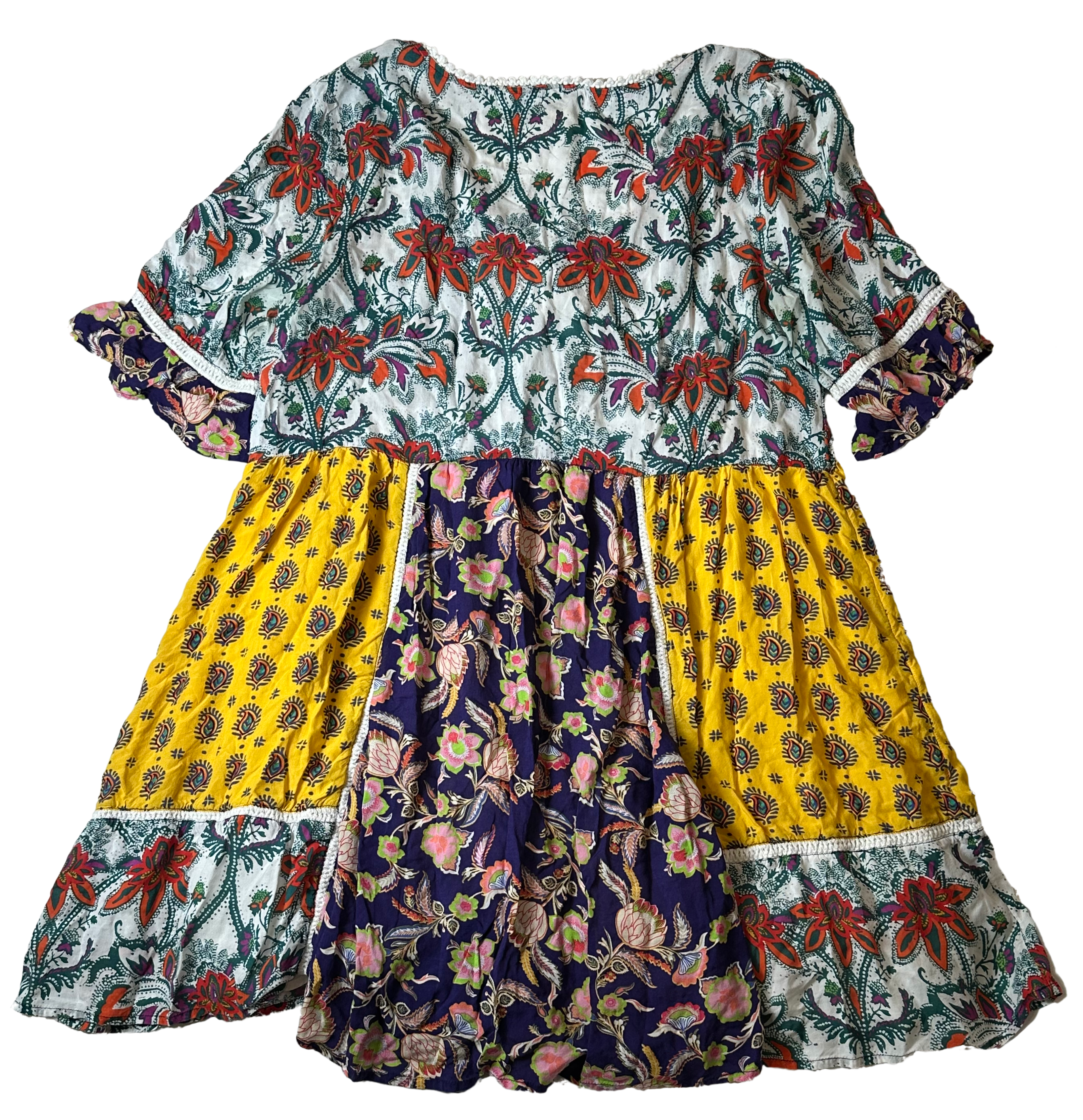 Lilka Anthropologie Patchwork Trapeze Flowy Short Boho Dress