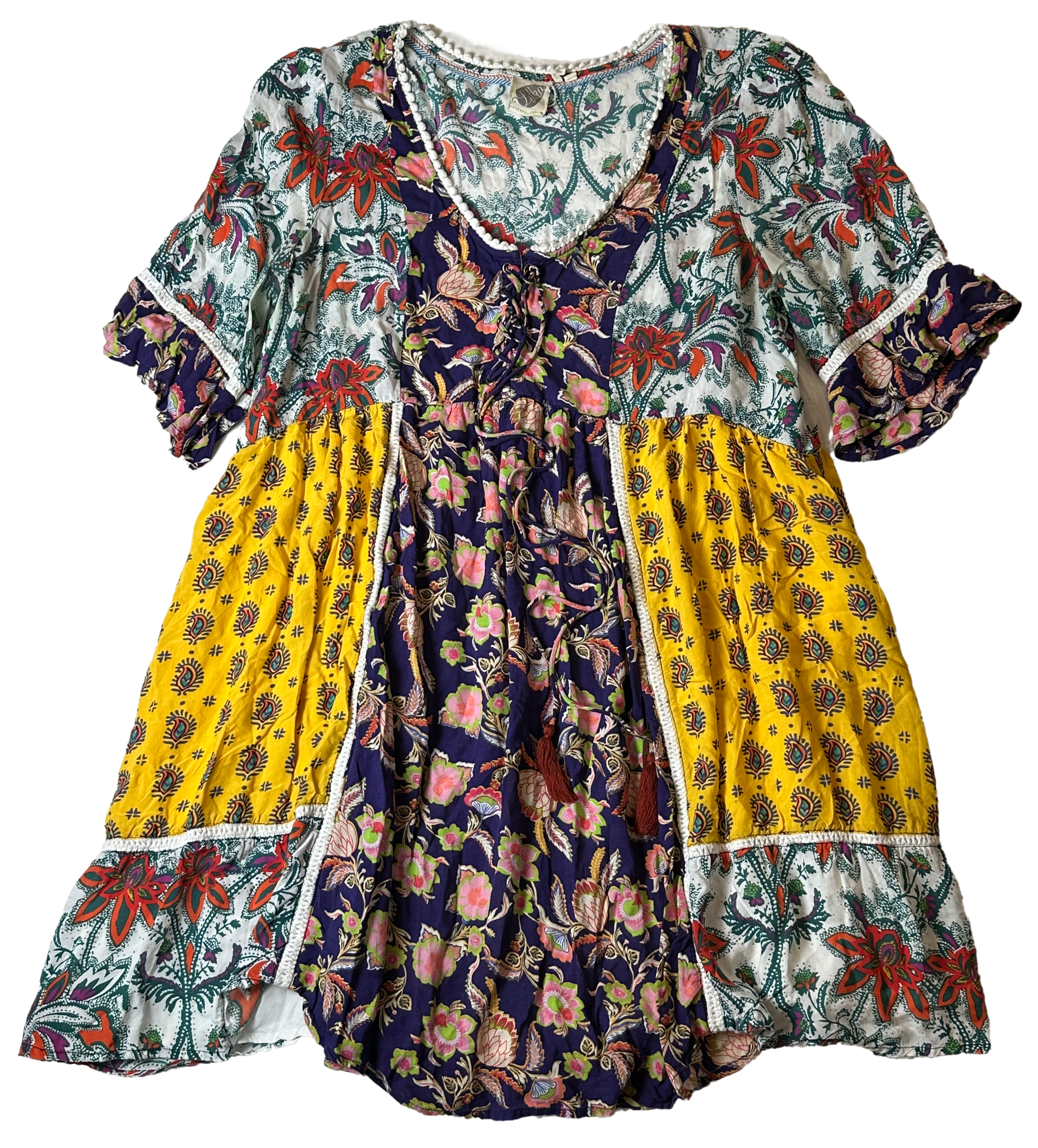Lilka Anthropologie Patchwork Trapeze Flowy Short Boho Dress