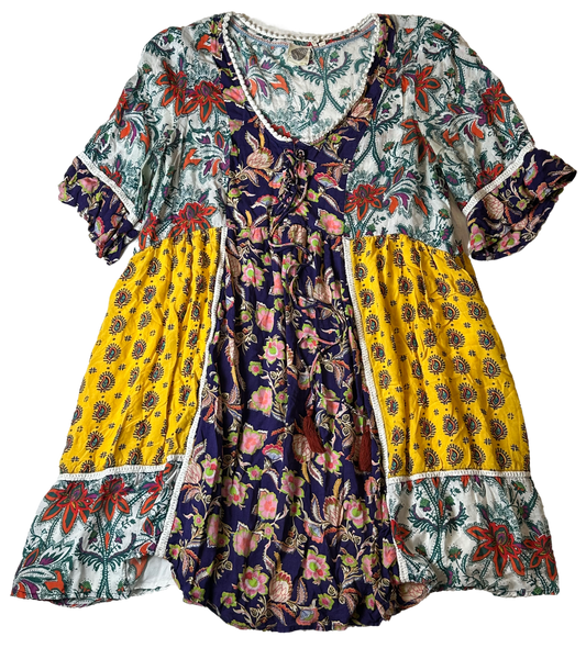 Lilka Anthropologie Patchwork Trapeze Flowy Short Boho Dress
