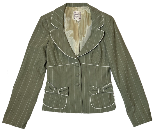 Nanette Lepore Vintage Pinstriped Green Blazer with Pockets and Bow detail - size 2