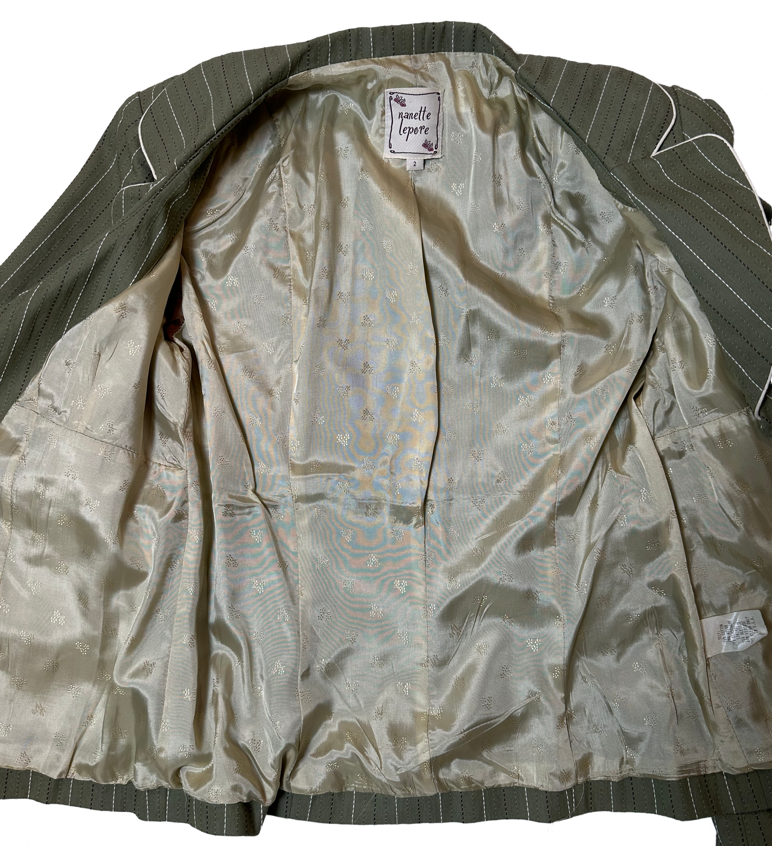Nanette Lepore Vintage Pinstriped Green Blazer with Pockets and Bow detail - size 2