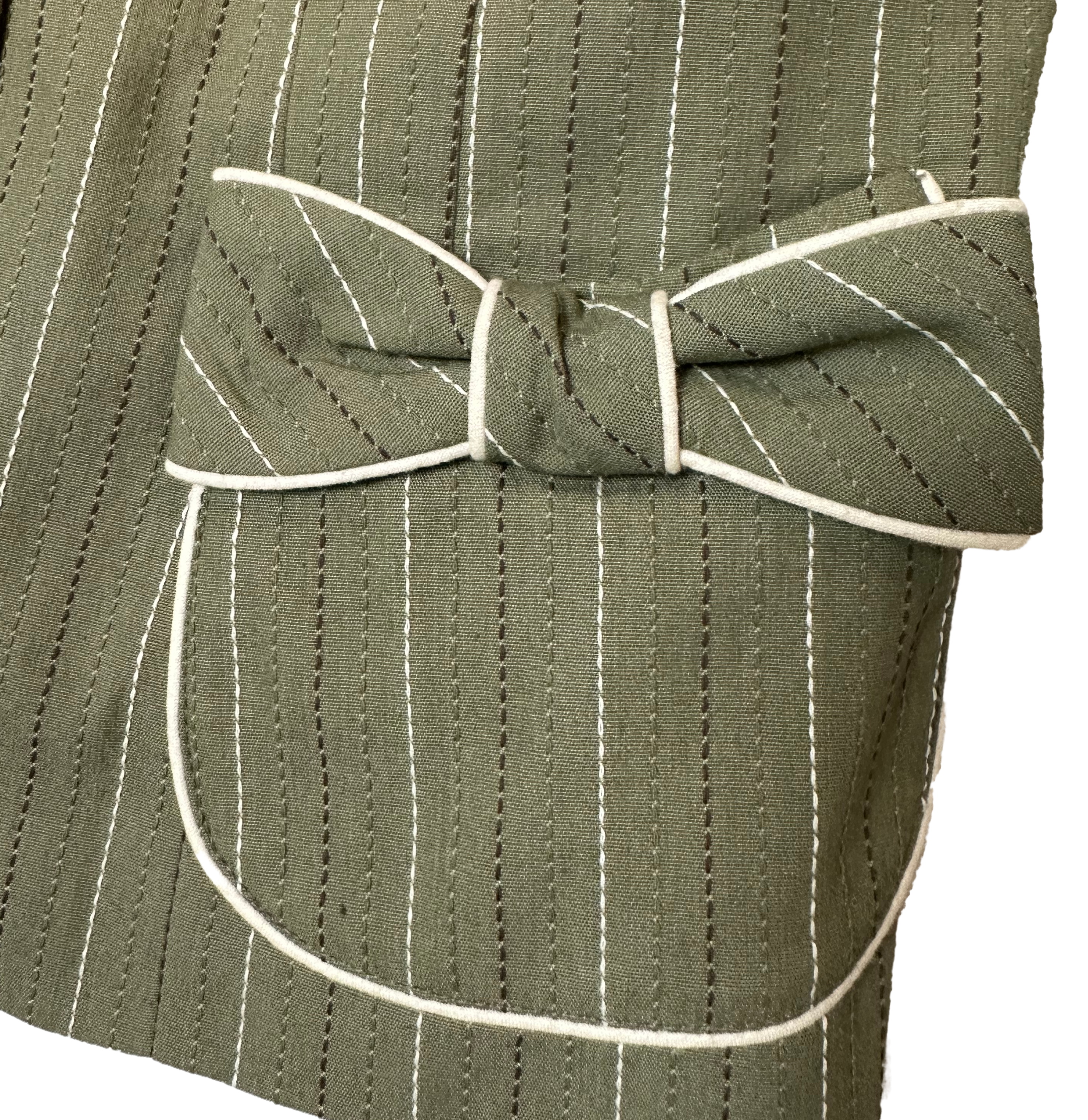 Nanette Lepore Vintage Pinstriped Green Blazer with Pockets and Bow detail - size 2