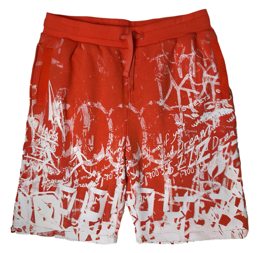Dreamland Fleece Shorts with White Graffiti Print and Pockets-Men's XL EUC