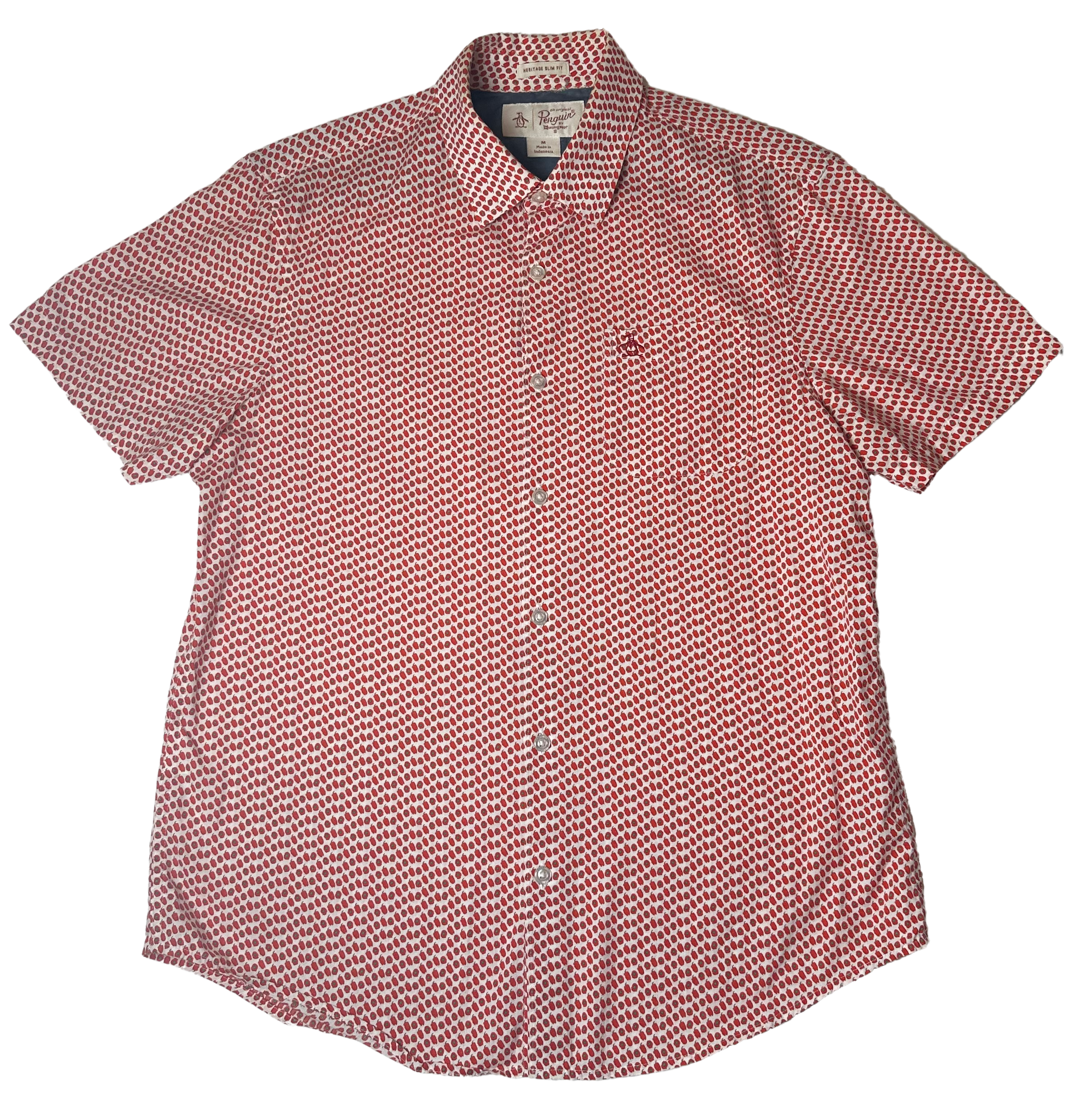 Original Penguin Heritage Slim Fit Men's Red Pepper Short Sleeve Shirt - Medium