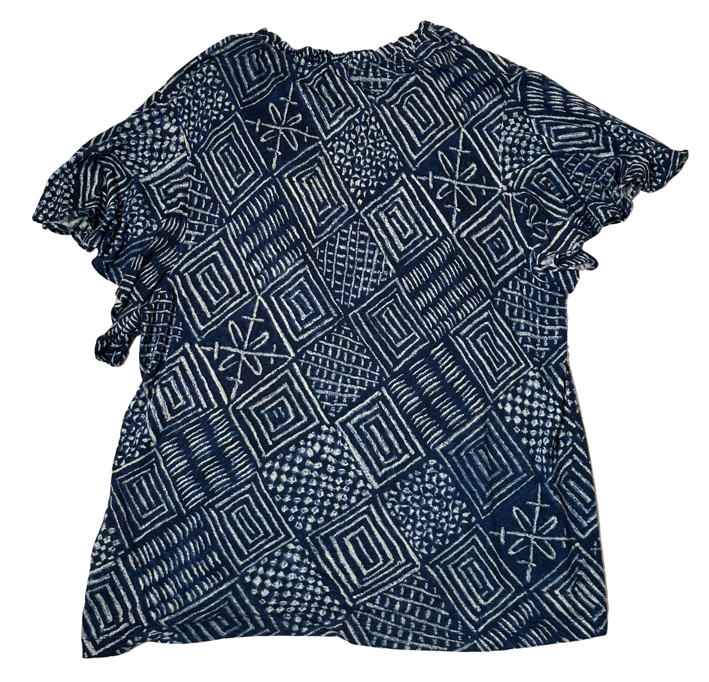 Lauren Ralph Lauren Blue and White Print Short Flutter Sleeve Linen Blend  - size XL