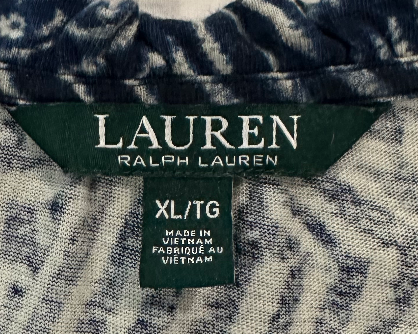 Lauren Ralph Lauren Blue and White Print Short Flutter Sleeve Linen Blend  - size XL